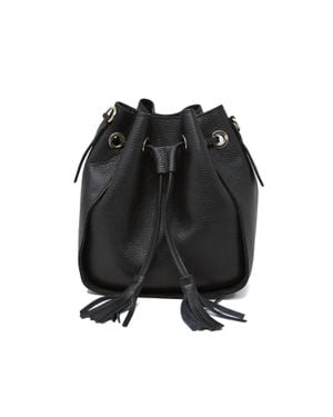 German Fuentes Leather Bucket Bag With Tassels - Black