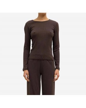 Leset Pointelle Cotton Long-Sleeve Slim Fit Top - Black