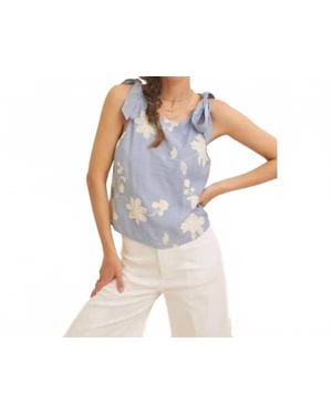 In February Floral Embroidered Tank Top - Blue