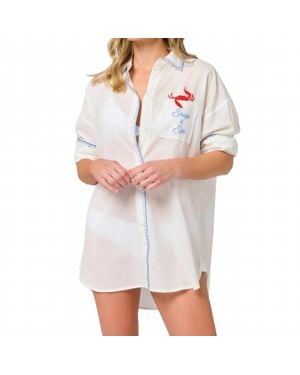Shiraleah Snap & Sip Catch Of The Day Cover-Up Shirt - White