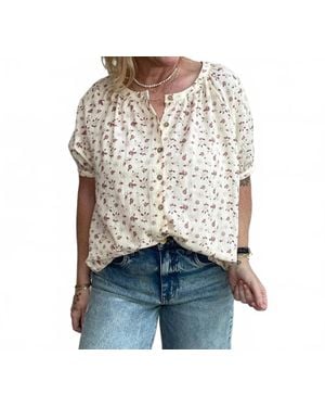Vine & Love Floral Puff Sleeve Button-Down Blouse - Multicolor