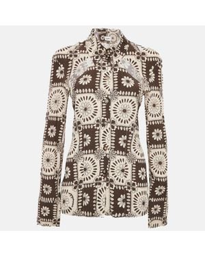 Nanushka Printed Crepe Cut-Out Detail Blouse - Brown