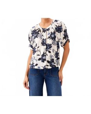 Karen Kane Satin Short Sleeve Peasant Top - Blue
