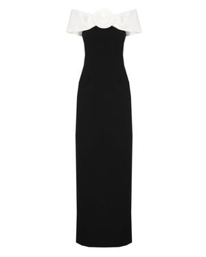 Self-Portrait Contrasting Off-Shoulder Floral Detail Maxi Dress - Black