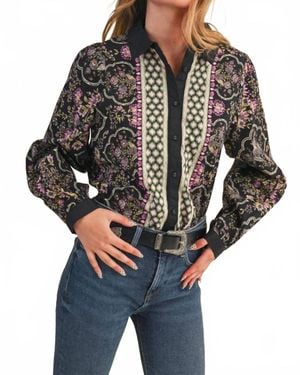 ..,merci Miley Button Up Top - Black