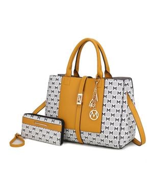 MKF Yuliana Circular M Emblem Print Satchel Handbag For - Metallic