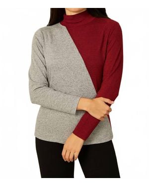 French Kyss Color Block Turtleneck Sweater - Red