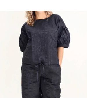 Noen Crinkle Tie Short Sleeve Blouse - Blue