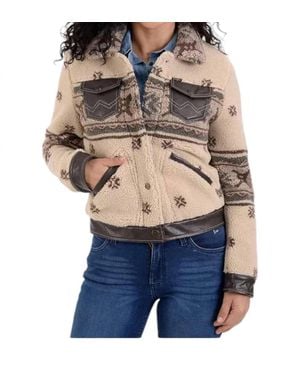 Wrangler Print Crop Faux-Shearling Jacket - Blue