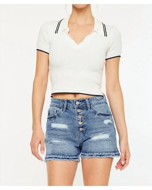 Kancan Ultra High Rise Exposed Button Released Hem Shorts - Blue