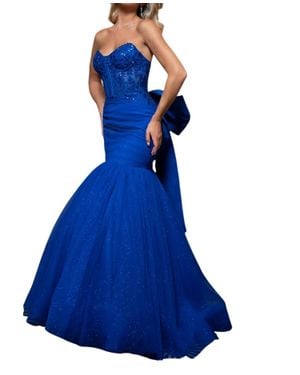 Rachel Allan Sweetheart Off Shoulder Prom Dress - Blue