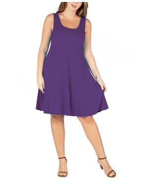 24seven Comfort Apparel Tank Dress Stretch Flared Fts1414 - Purple