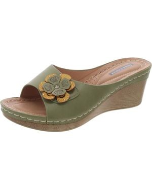 Good Choice Faux Suede Slip On Wedge Sandals - Green