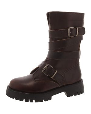 Steve Madden Trenton Leather Lugged Sole Mid-Calf Boots - Brown