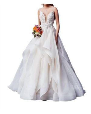 Kitty Chen Couture Kendra Deep V-Neck Gown - White