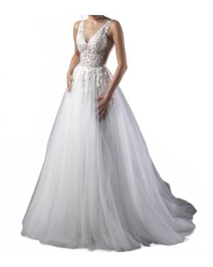 Jovani Lace V-Neck Wedding Ballgown - Gray