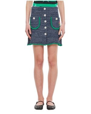 Cormio Textured A-Line Miniskirt With Floral Embroidery And Hem Detail - Blue