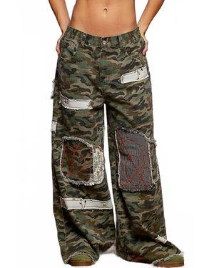 Pol Patchwork Crochet Cargo Jogger Pants - Gray