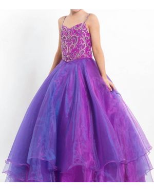 Rachel Allan Beaded Bodice Organza Pageant Ball Gown - Purple