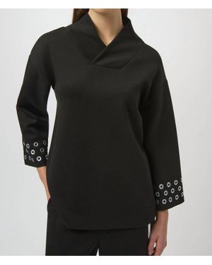 Joseph Ribkoff Grommet 3/4 Sleeve Top - Black