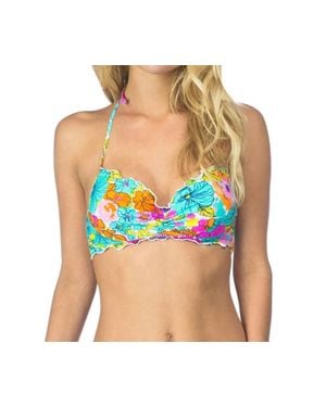 Hobie Underwire Push Up Ruffle Bralette Bikini Top - Blue