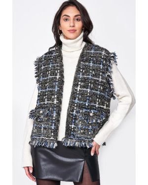 TRUEDAMES Fashnzfab Plaid Tweed Vest - Gray