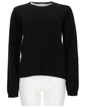 P.A.R.O.S.H. Soft-Fuzzy Pullover Sweater With Round Neckline - Black