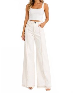 Fate Topstitching High Waisted Flare Pants - White