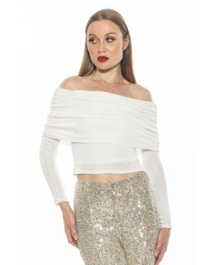 Alexia Admor Ruched Off-Shoulder Cropped Knit Top - White