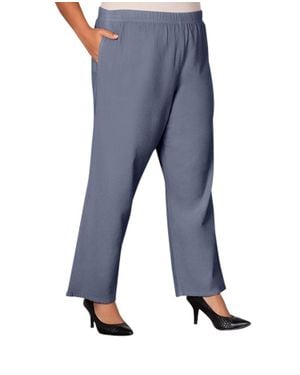 On The Plus Side Wide Leg Crinkle Cotton Pants - Blue