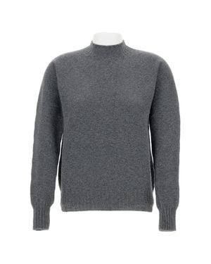 Drumohr Mock Neck Jersey-Knit Wool Pullover With Ribbed Trims - Gray