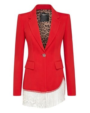 Philipp Plein Sophia Full Color Crystal Blazer Fringe - Red