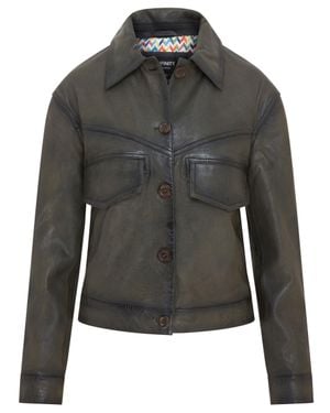 Infinity Leather Retro Biker Leather Jacket - Gray