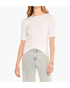 NIC+ZOE Perfect Knit Rib Elbow Sleeve Boatneck Tee - White