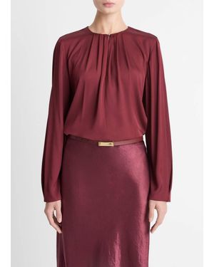 Vince Silk Blend Pleated Neck Blouse - Red