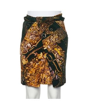 Roberto Cavalli Printed Knit Draped Short Skirt - Green