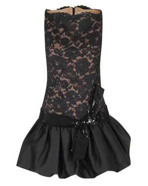 Self-Portrait Lace Sweetheart Neckline Bubble Hem Mini Dress - Black