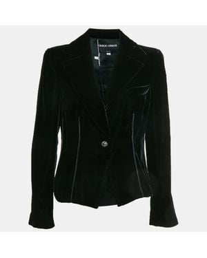 Giorgio Armani Velvet Single Breasted Blazer - Black