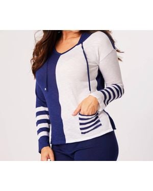 French Kyss V-Neck Long Sleeve Hoodie - Blue