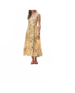 Moon River Sleeveless Square Neck Floral Print Midi Dress - White