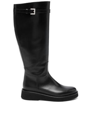 Doucal's Stival Polished Buckle Detail Leather Ankle Boots - Black