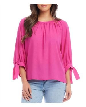 Karen Kane Tatum Tie Sleeve Peasant Top - Pink