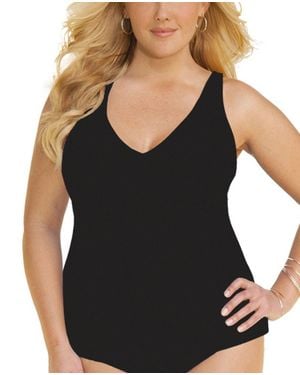 Always for Me Plus Size Ruched A-Line Tankini Top - Black