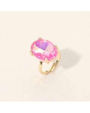 Fashnzfab Bold Oval Stone Cluster Accent Adjustable Ring - Pink