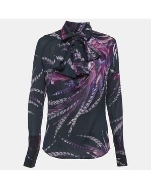 Just Cavalli Floral Printed Silk Top - Blue