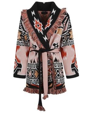 Alanui Geometric Patterned Virgin Wool Cardigan - Brown