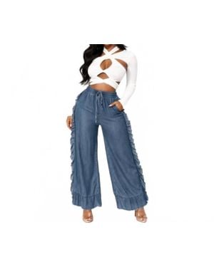 Fancy Dream USA Ruffle Me Wide Leg Denim Pants - Blue