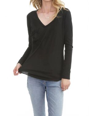 Bobi Long Sleeve V-Neck Tee - Black