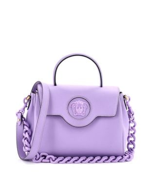 Versace La Medusa Top Handle Bag Leather Medium - Purple