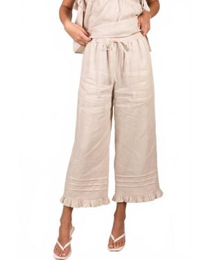P.Cill Linen Ruffled Hem Wide Leg Pant - Natural